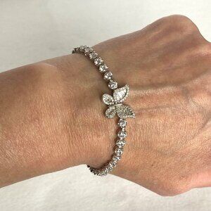 Sterling Silver 925 Round Cubic Zirconia Butterfly Tennis Bracelet 7"